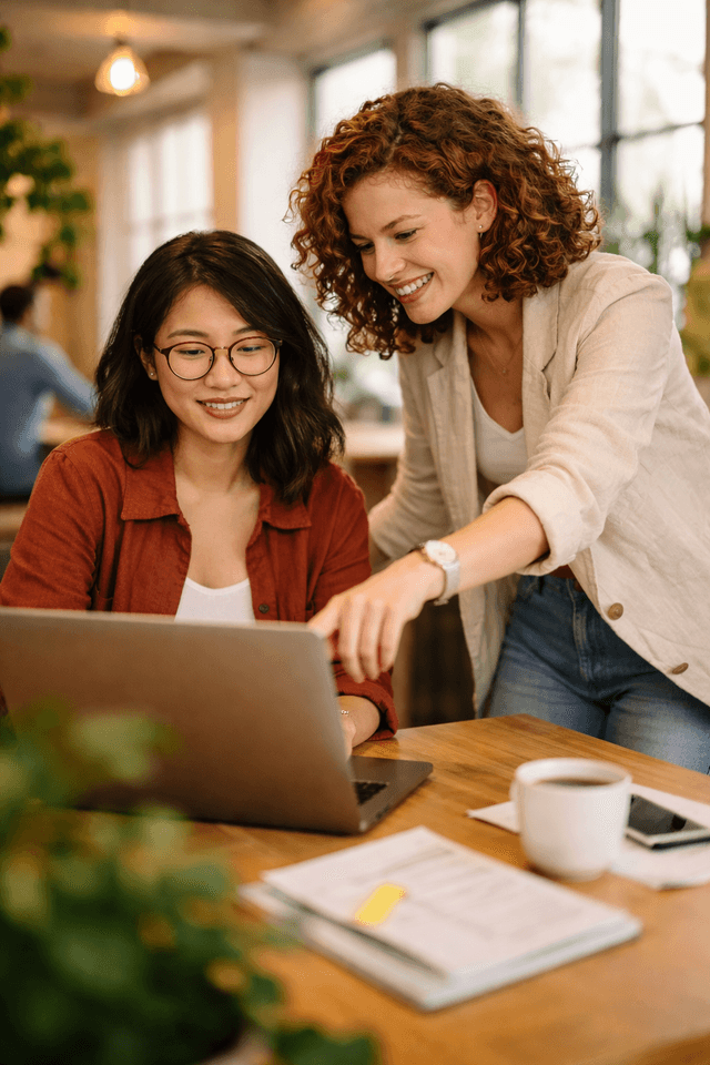 Man happily on a phone call in a bright office