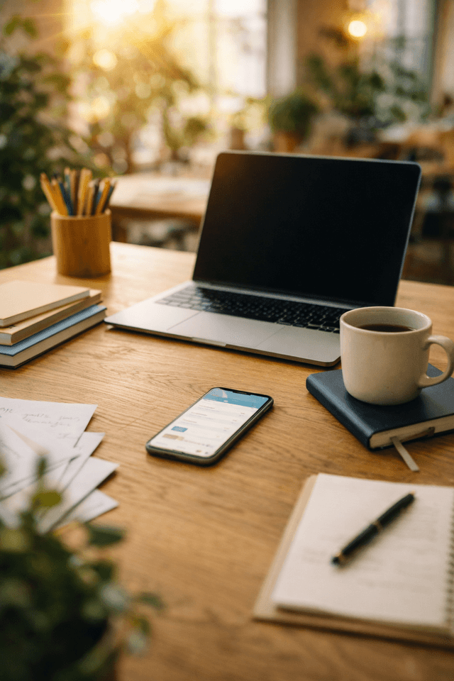 Man smiling on a phone call in a bright sunny office
